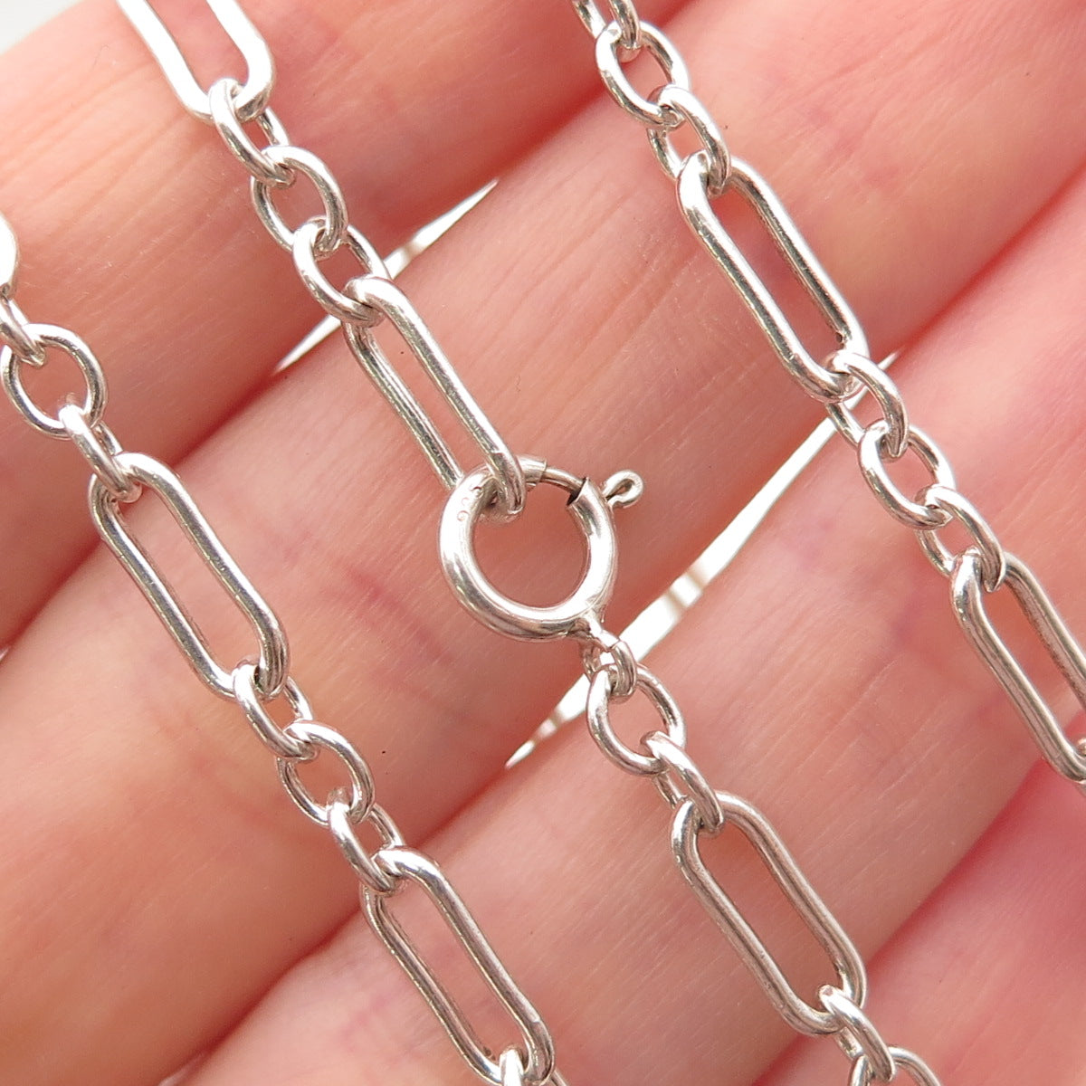 925 Sterling Silver Vintage Paperclip Figaro Chain Necklace 22"