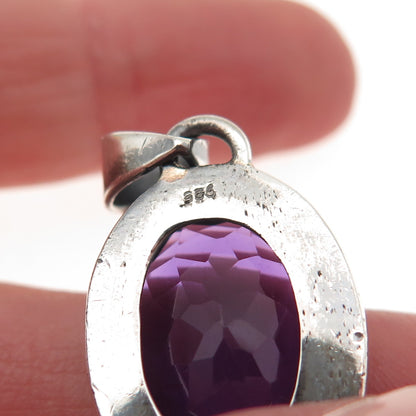 925 Sterling Silver Vintage Real Oval-Cut Amethyst Charm Pendant
