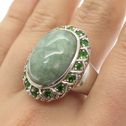 MICHELLE ALBALA 925 Sterling Silver Vintage Jade & Peridot Gem Ring Size 10.25