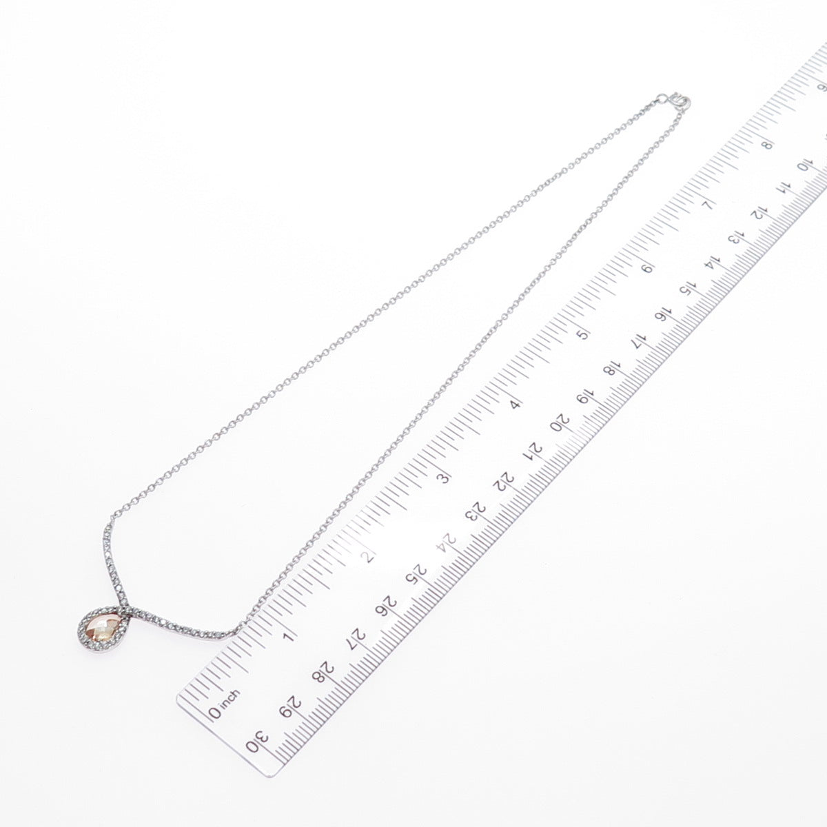 ATI ANNIKA WITT 925 Sterling Silver Champagne & White C Z Chain Necklace 16"