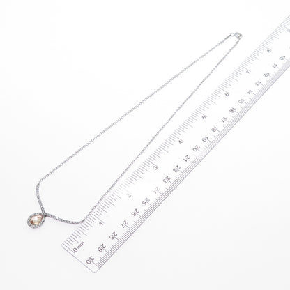 ATI ANNIKA WITT 925 Sterling Silver Champagne & White C Z Chain Necklace 16"