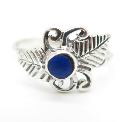 925 Sterling Silver Vintage Southwestern Lapis Lazuli Gem Ring Size 4.75