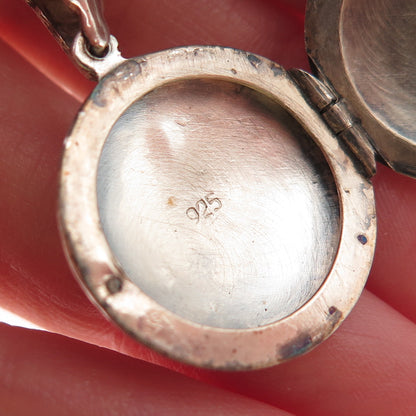925 Sterling Silver Vintage Engraved Floral Round Locket Charm Pendant