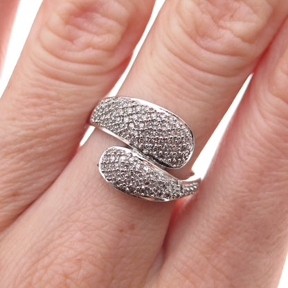 925 Sterling Silver Mexico Real Round-Cut Diamond Bypass Ring Size 7