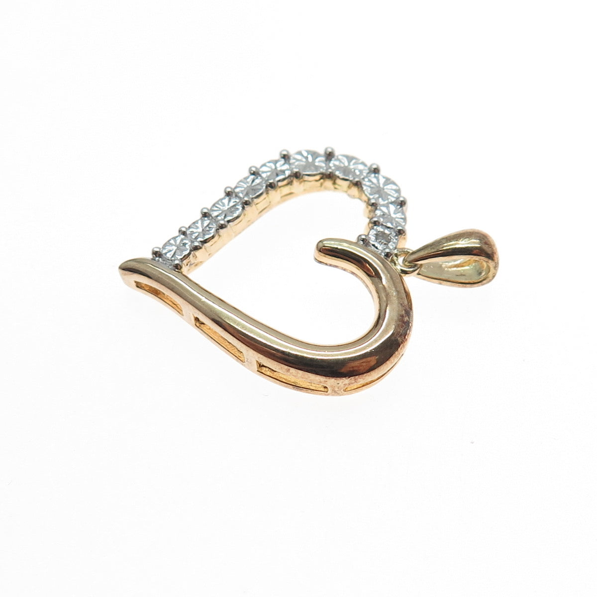 JH YOUNG 925 Sterling Silver 2-Tone Real Diamond Accent Heart Charm Pendant