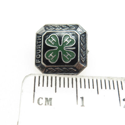 925 Sterling Silver Vintage 4-H Club 4th Year Membership Achievement Pin Brooch