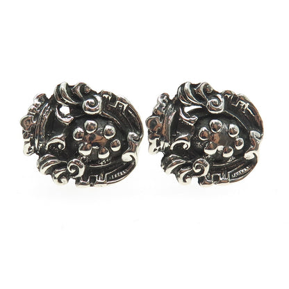 925 Sterling Silver Antique Art Deco Crown Shield Heraldic Screw Back Earrings