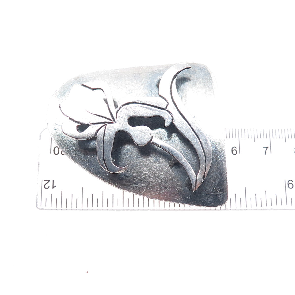 BRACKA 925 Sterling Silver Vintage Iris Flower Modernist Oxidized Pin Brooch