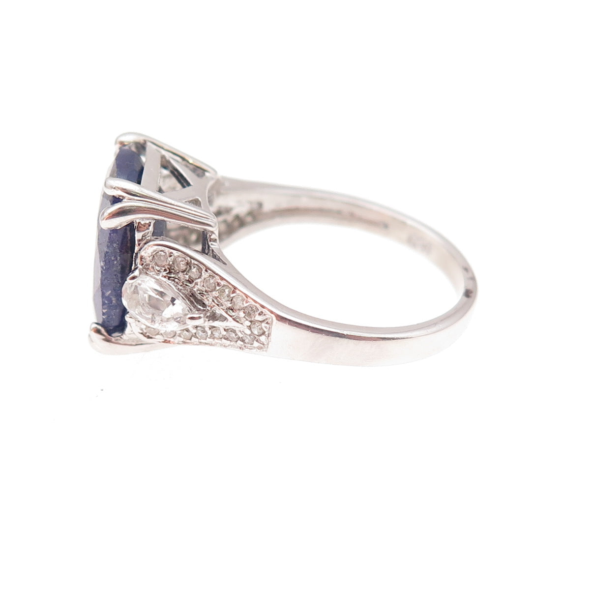 925 Sterling Silver Real Sapphire & White Topaz Ring Size 7