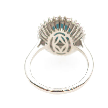 D'Joy 925 Sterling Real Sleeping Beauty Turquoise & Pink Sapphire Ring Size 8
