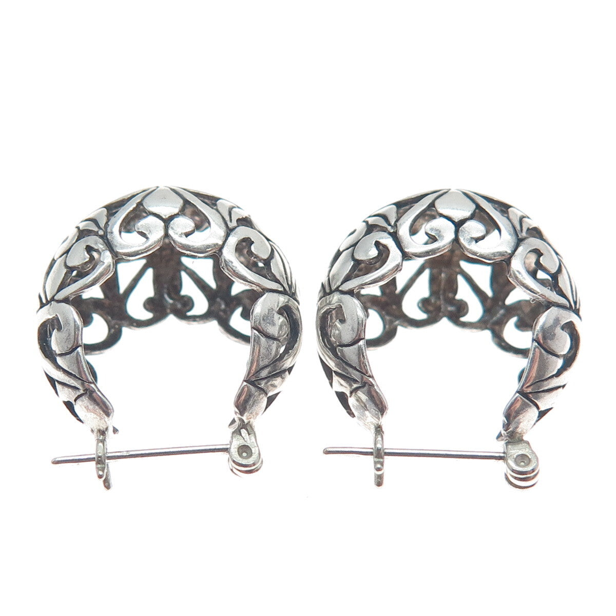 JEZLAINE 925 Sterling Silver Vintage Oxidized Ornate Heart Hoop Earrings