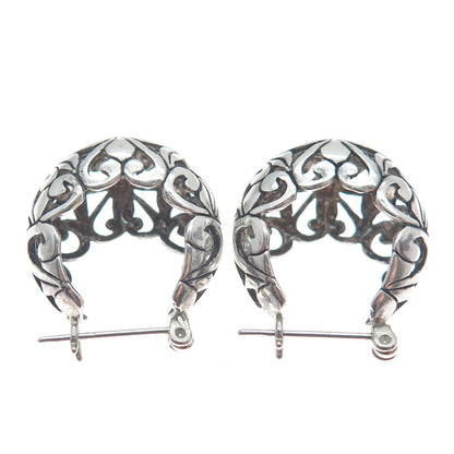 JEZLAINE 925 Sterling Silver Vintage Oxidized Ornate Heart Hoop Earrings