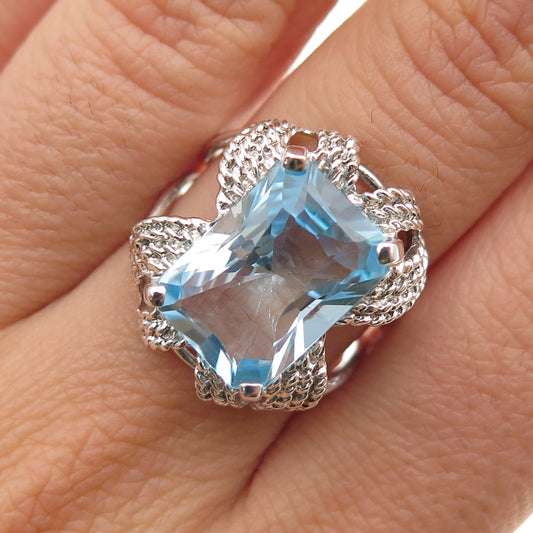 MEI 925 Sterling Silver Vintage Real Radiant-Cut Blue Topaz Ring Size 7