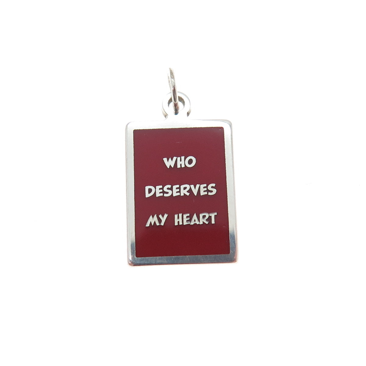 925 Sterling Silver Red Enamel Who Deserves My Heart Minimalist Charm Pendant