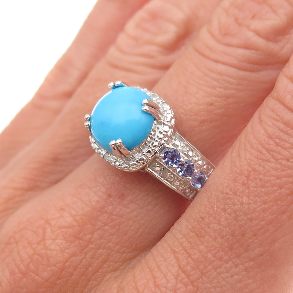 Chuck Clemency 925 Sterling Silver Real Diamond Turquoise Tanzanite Ring Size 8