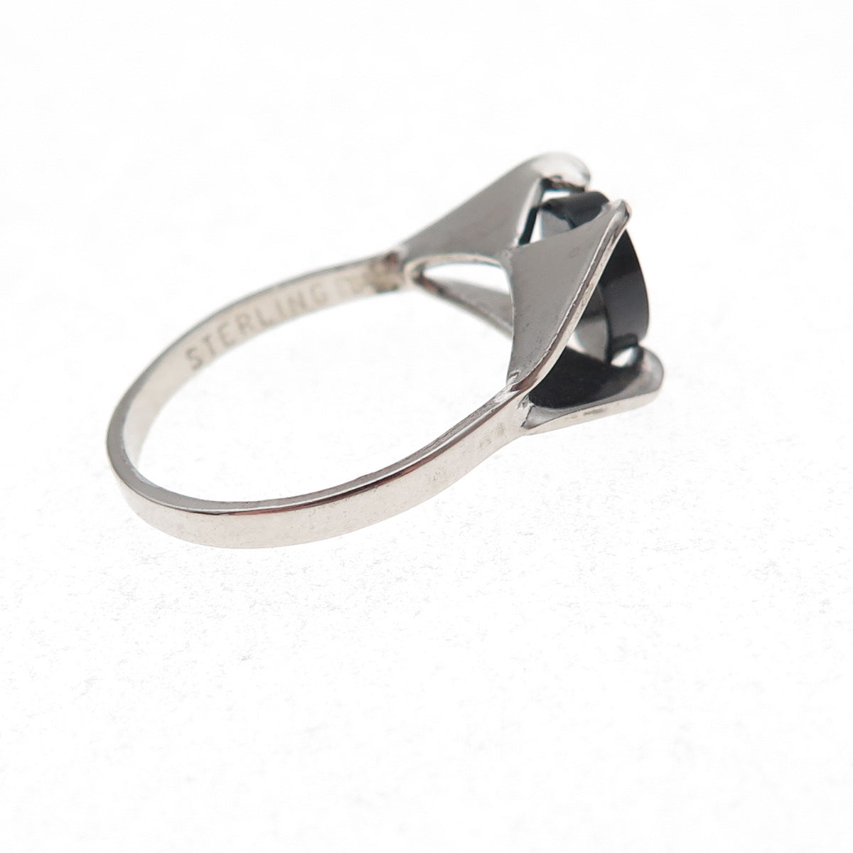 Bar-Tan 925 Sterling Silver Antique Art Deco Real Black Onyx Ring Size 5.75