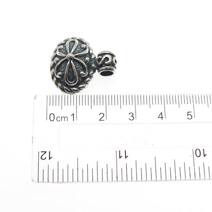 SIDNEY EVAN 925 Sterling Silver Vintage Flower Oxidized Charm Pendant