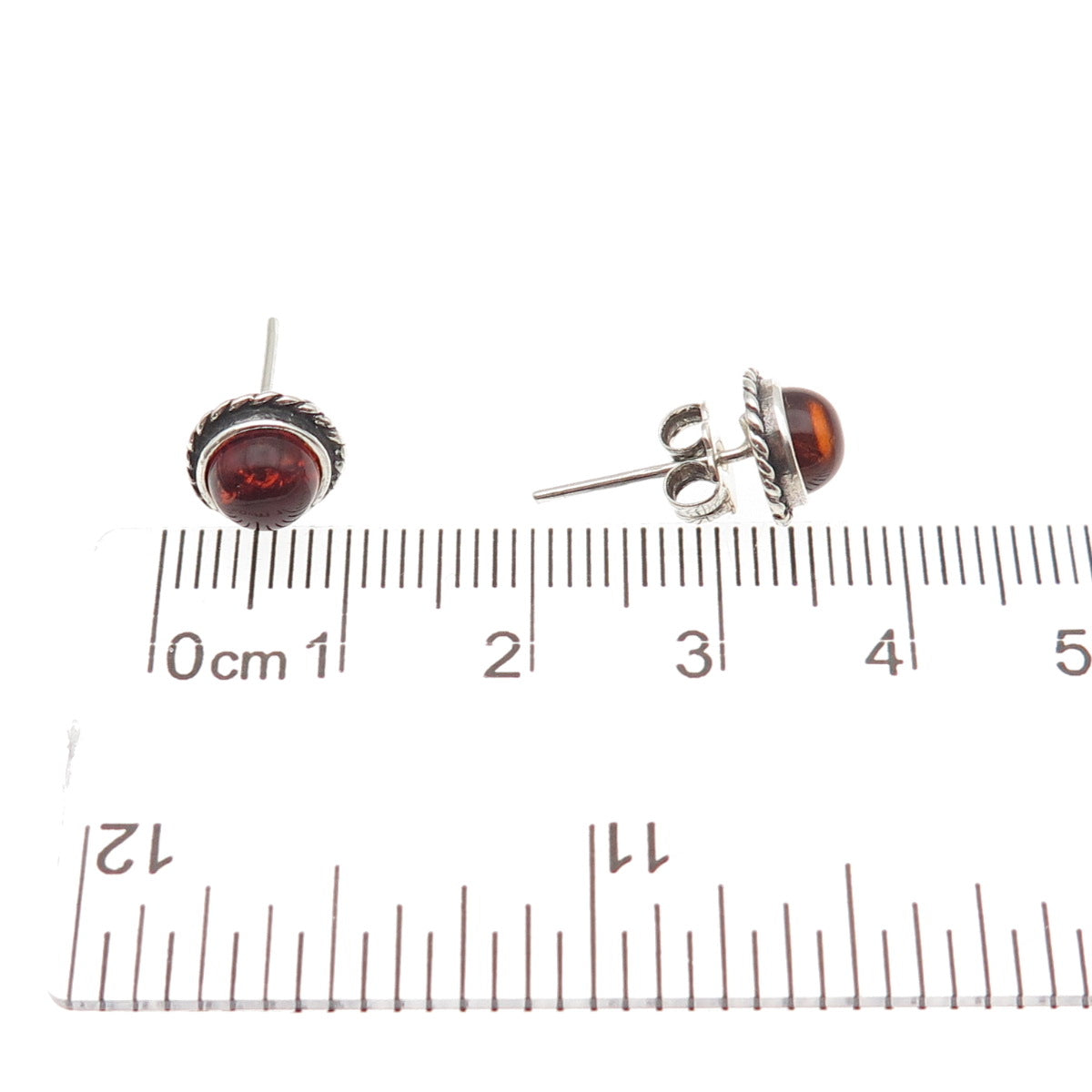925 Sterling Silver Vintage Real Amber Oxidized Stud Earrings