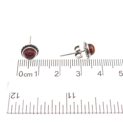 925 Sterling Silver Vintage Real Amber Oxidized Stud Earrings