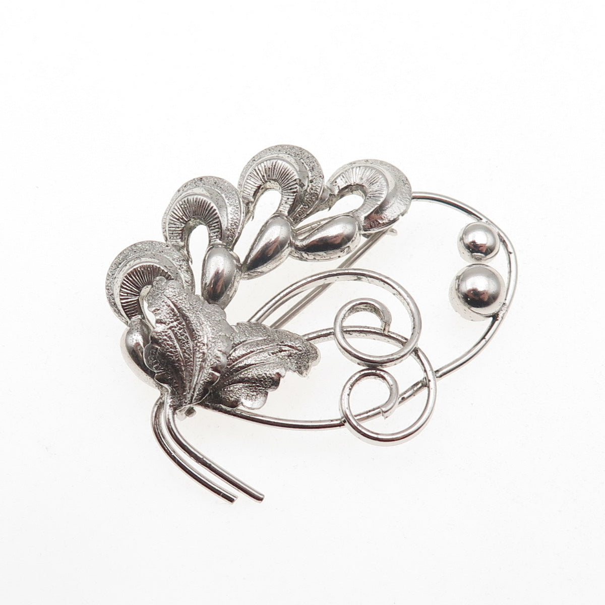 BOND BOYD 925 Sterling Silver Vintage Floral Oxidized Pin Brooch