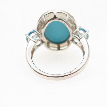 925 Sterling Real Sleeping Beauty Turquoise Blue & White Topaz Ring Size 8.25
