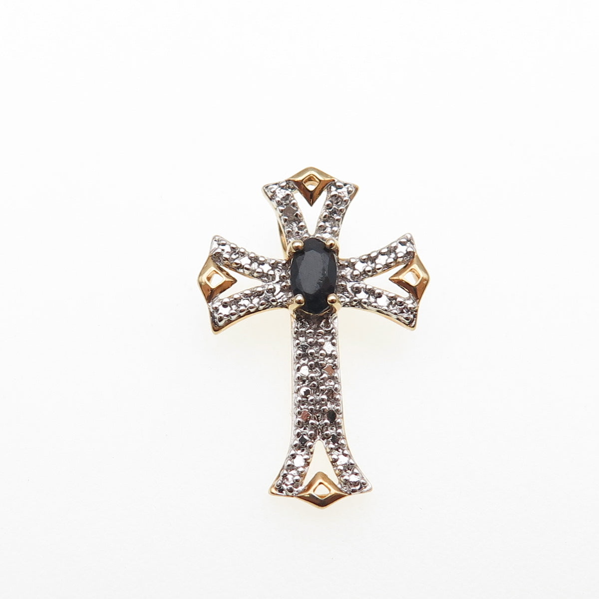 ROSS SIMONS Sterling GP Vintage Real Diamond Accent Sapphire Slide Cross Pendant