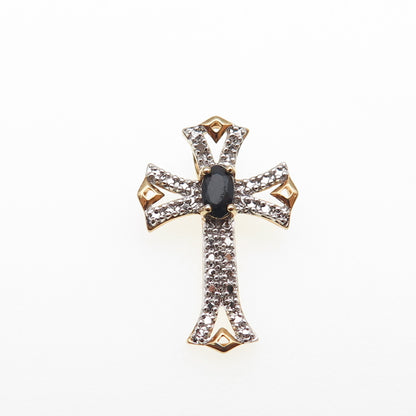 ROSS SIMONS Sterling GP Vintage Real Diamond Accent Sapphire Slide Cross Pendant