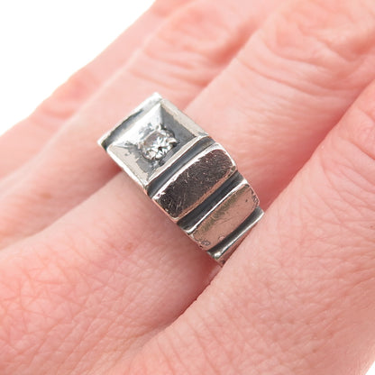 925 Sterling Silver Vintage Round-Cut C Z Oxidized Ring Size 8.75