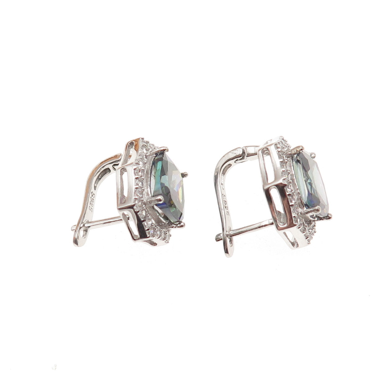 925 Sterling Silver Real Mystic Quartz & C Z Earrings