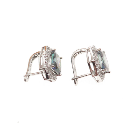 925 Sterling Silver Real Mystic Quartz & C Z Earrings