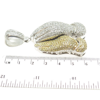 925 Sterling Silver White & Yellow C Z Couple of Hands Pendant