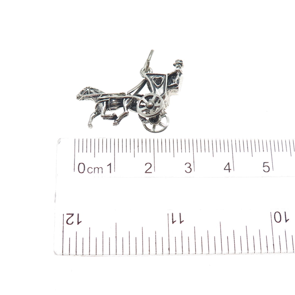 BEAU 925 Sterling Silver Vintage Horse & Carriage Oxidized 3D Charm Pendant