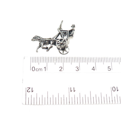 BEAU 925 Sterling Silver Vintage Horse & Carriage Oxidized 3D Charm Pendant