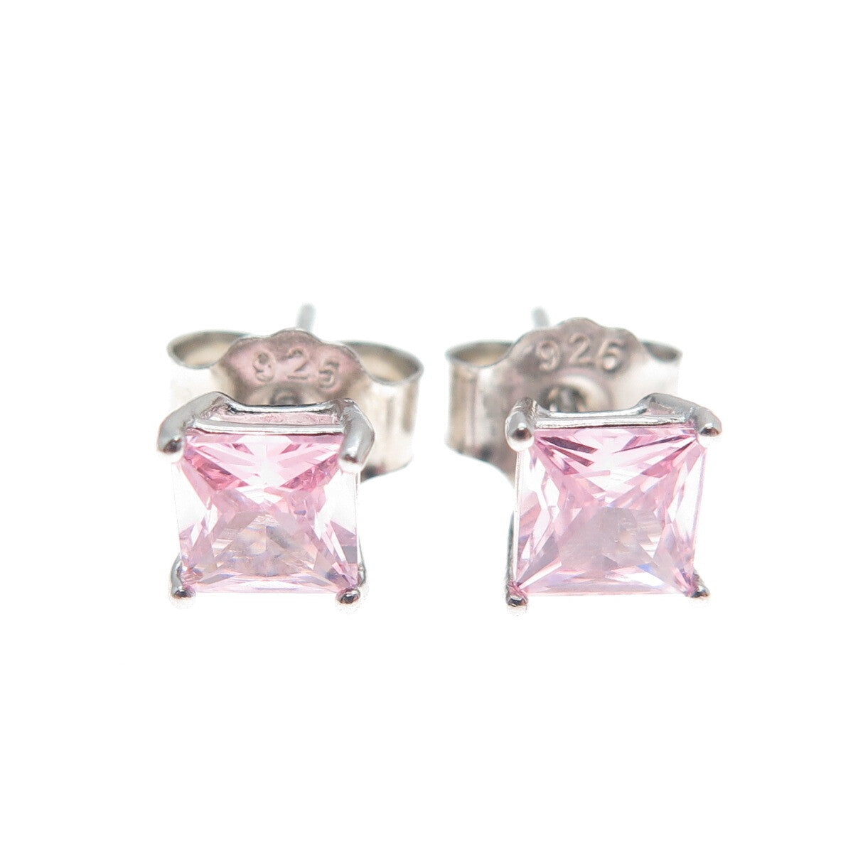 925 Sterling Silver Princess-Cut Pink C Z Stud Earrings