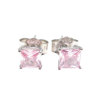 925 Sterling Silver Princess-Cut Pink C Z Stud Earrings