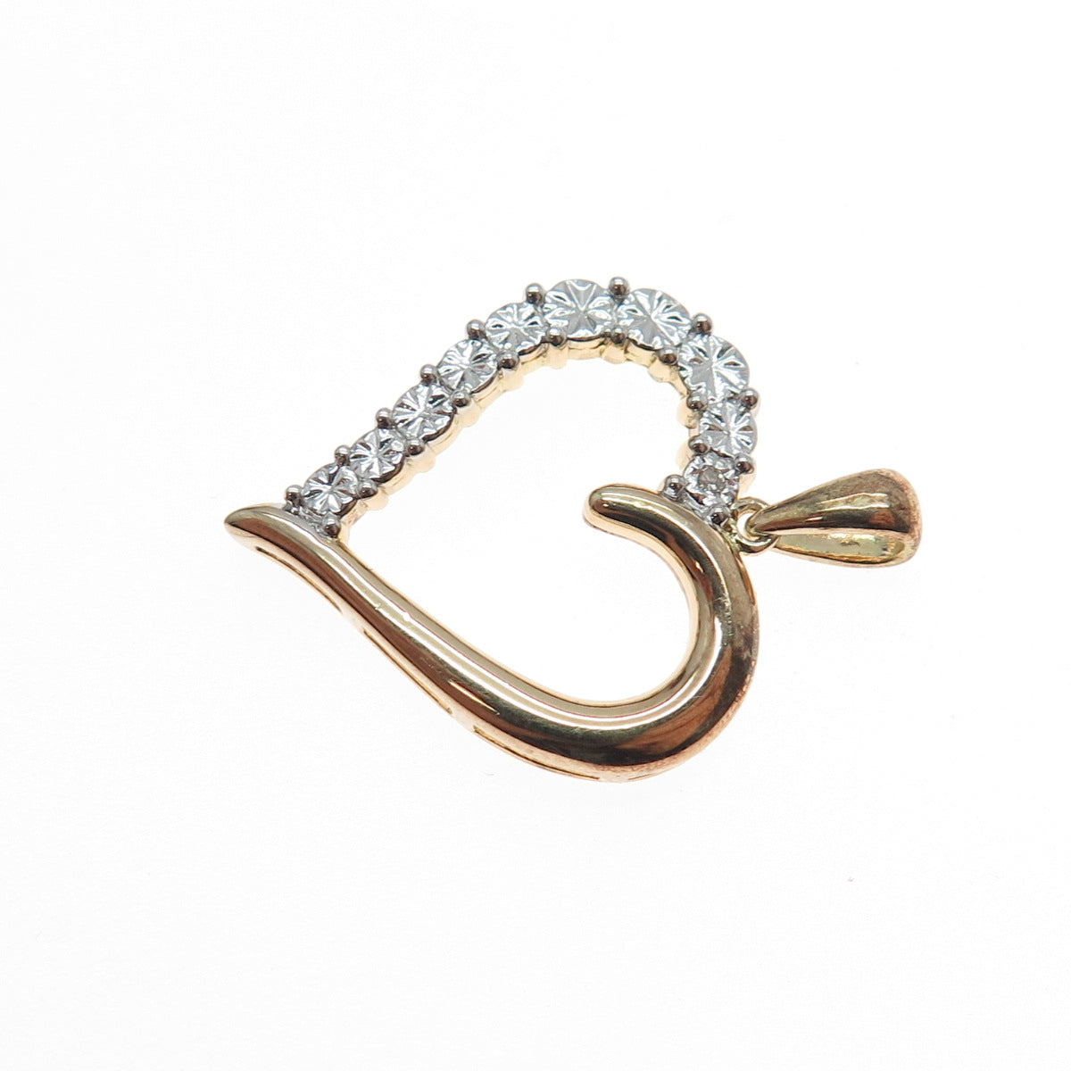 JH YOUNG 925 Sterling Silver 2-Tone Real Diamond Accent Heart Charm Pendant