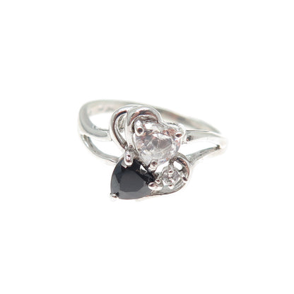 CHAPAL ZENRAY 925 Sterling Vintage Real Black Spinel & C Z Heart Ring Size 7.25
