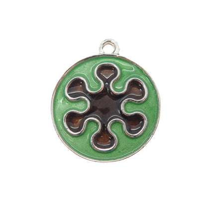 925 Sterling Silver Vintage Enamel Splash Flower Charm Pendant