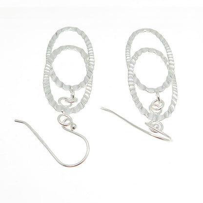 925 Sterling Silver Vintage Modernist Interlocked Dangling Earrings