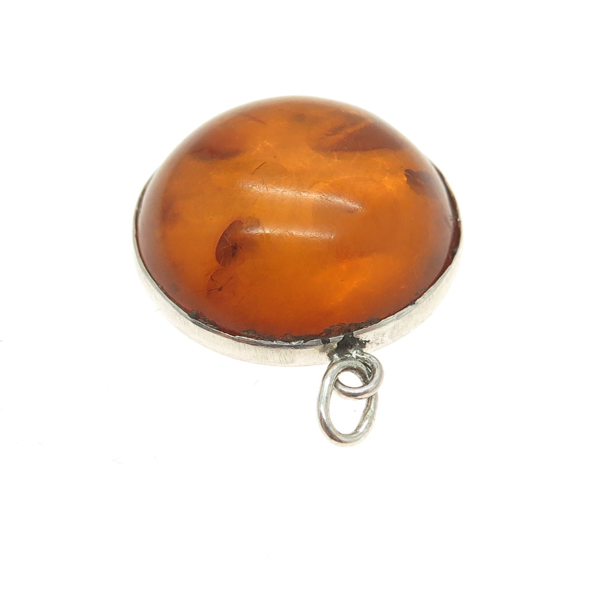 925 Sterling Silver Vintage Real Amber Modernist Pendant