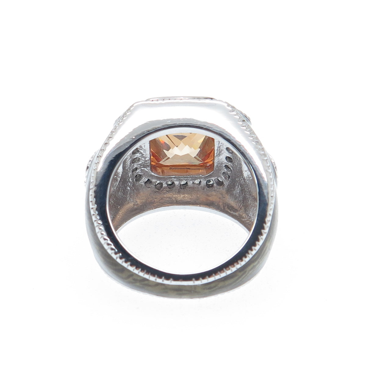 925 Sterling Silver White & Fire Multi-Cut C Z Enamel Ring Size 7.5
