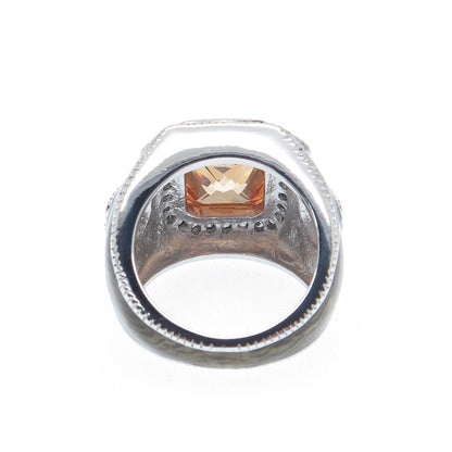925 Sterling Silver White & Fire Multi-Cut C Z Enamel Ring Size 7.5