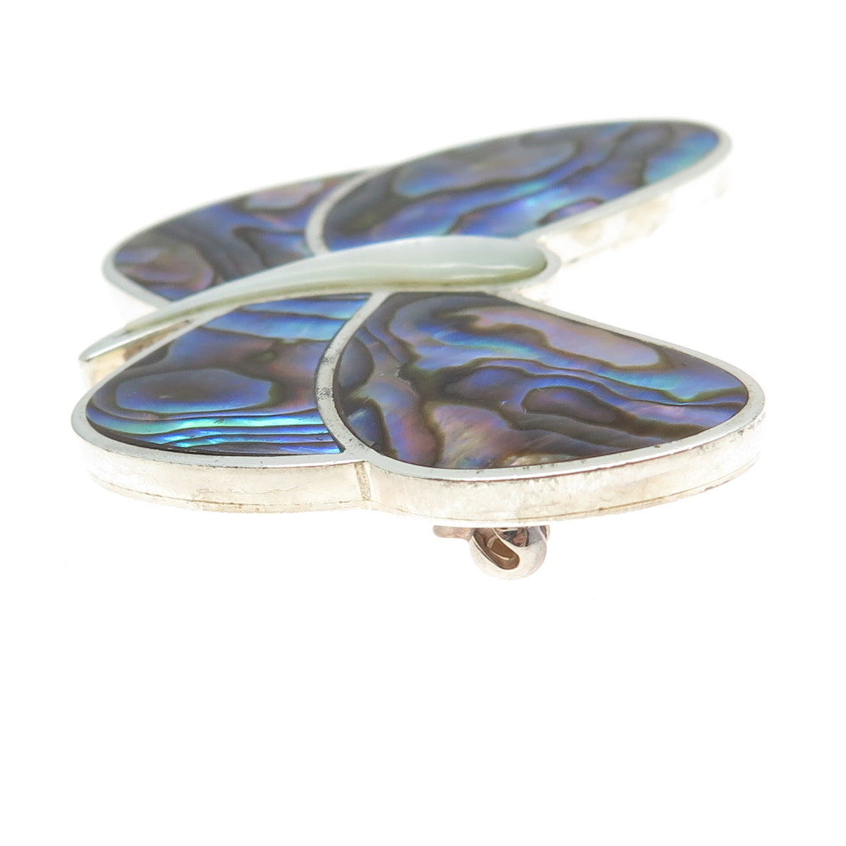 SAJEN 925 Sterling Silver Vintage Real Abalone Shell & MOP Butterfly Pin Brooch