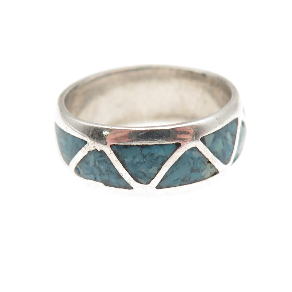 Old Pawn Sterling Silver Vintage Southwestern Turquoise Inlay Band Ring Size 7