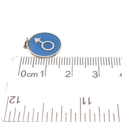 925 Sterling Silver Blue Enamel Male Symbol Round Tag Mini Charm Pendant