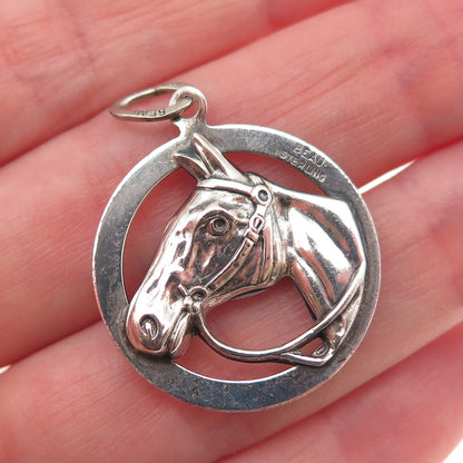 Beau 925 Sterling Silver Antique Art Deco Horse Oxidized Charm Pendant