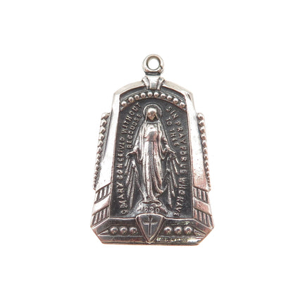 925 Sterling Silver Antique Art Deco GK & S St. Mary Oxidized Charm Pendant