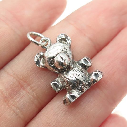 925 Sterling Silver Vintage Teddy Bear Minimalist Charm Oxidized Pendant