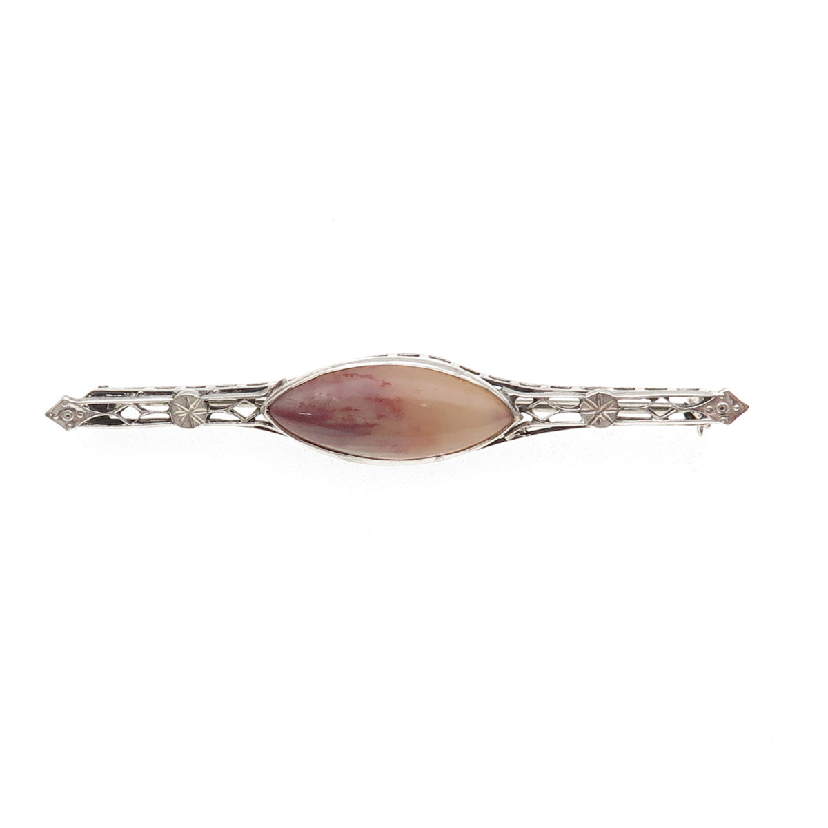 925 Sterling Silver Antique Art Deco Real Agate Oxidized Pin Brooch