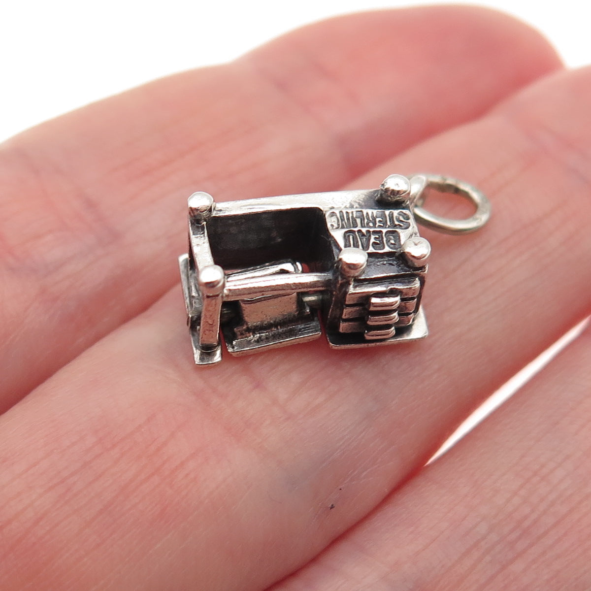 BEAU 925 Sterling Silver Vintage Work Desk Oxidized 3D Mini Charm Pendant
